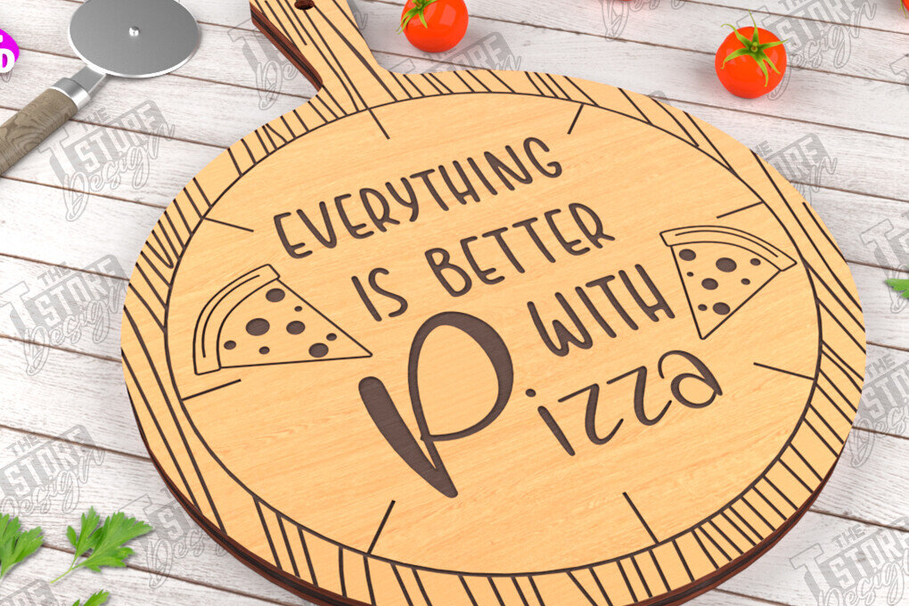 Σετ των 2 Intra απο ξύλο plywood 3mm-4mm πάχος – Pizza Board | Χαραγμένη σανίδα κοπής Δίασταση  20x20 cm INTRAFABR-115954079