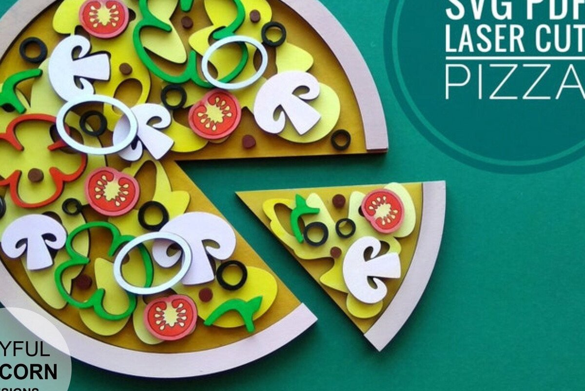 Σετ των 2 Intra απο ξύλο plywood 3mm-4mm πάχος – Αρχείο κοπής με λέιζερ Pizza | Κιτ βαφής DIY Δίασταση  20x20 cm INTRAFABR-32325079