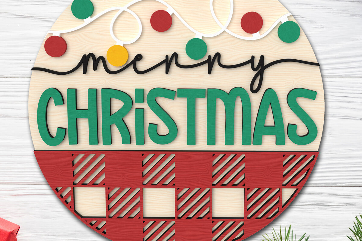 Intra απο ξύλο plywood 3mm-4mm πάχος – Καρό Χαρούμενα Χριστούγεννα Διακόσμηση τοίχου Δίασταση  40x30 cm INTRAFABR-107375844