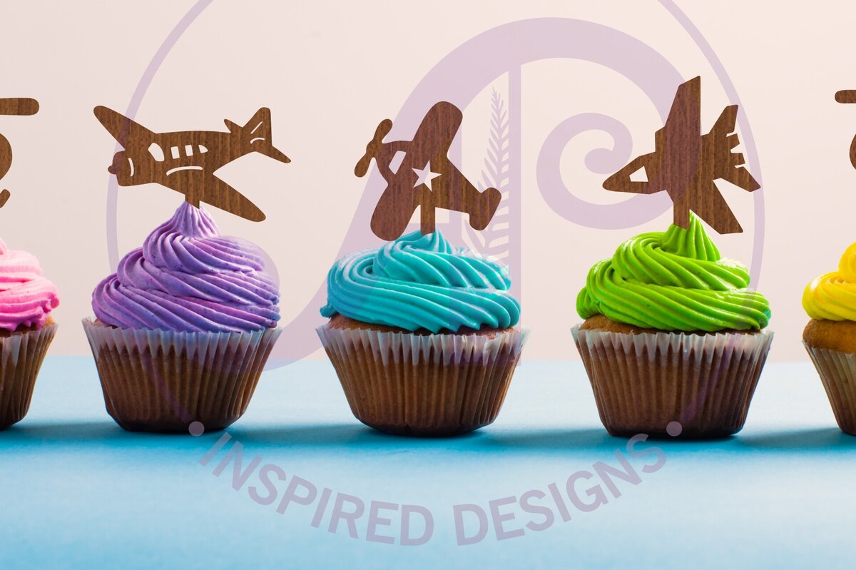 Σετ των 2 Intra απο ξύλο plywood 3mm-4mm πάχος – Plane Cupcake Toppers, 8 Σχέδια Δίασταση  20x20 cm INTRAFABR-96174839