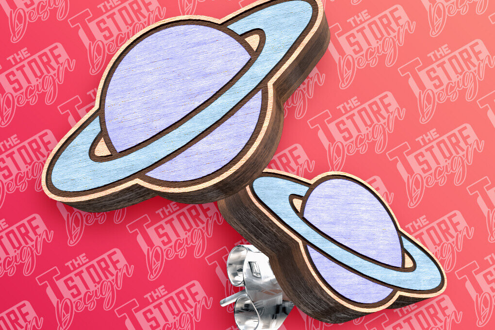 Σετ των 3 Intra απο ξύλο plywood 3mm-4mm πάχος – Planet Stud Σκουλαρίκια  κοπής με λέιζερ Δίασταση  5x5 cm INTRAFABR-83536126