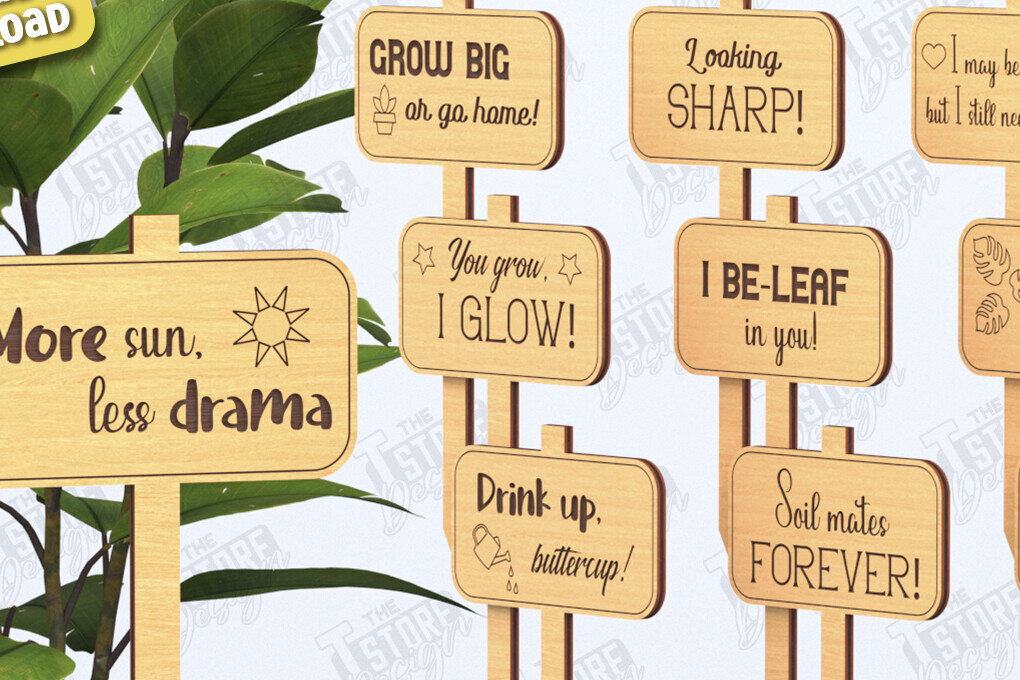 Σετ των 2 Intra απο ξύλο plywood 3mm-4mm πάχος – Σετ πασσάλων φυτών | Αστεία χαρακτική με λέιζερ Δίασταση  20x20 cm INTRAFABR-119672461