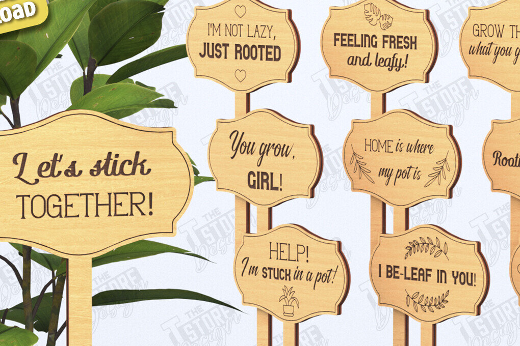 Σετ των 2 Intra απο ξύλο plywood 3mm-4mm πάχος – Σετ πασσάλων φυτών | Αστεία χαρακτική με λέιζερ Δίασταση  20x20 cm INTRAFABR-119672465