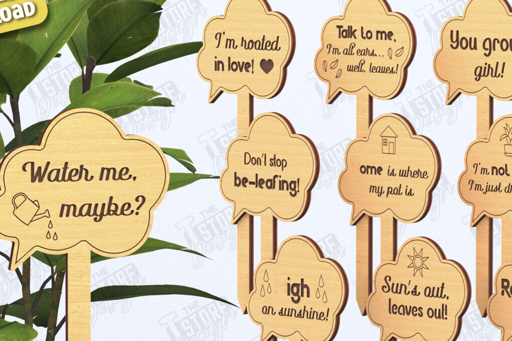 Σετ των 2 Intra απο ξύλο plywood 3mm-4mm πάχος – Σετ πασσάλων φυτών | Αστεία χαρακτική με λέιζερ Δίασταση  20x20 cm INTRAFABR-119672458