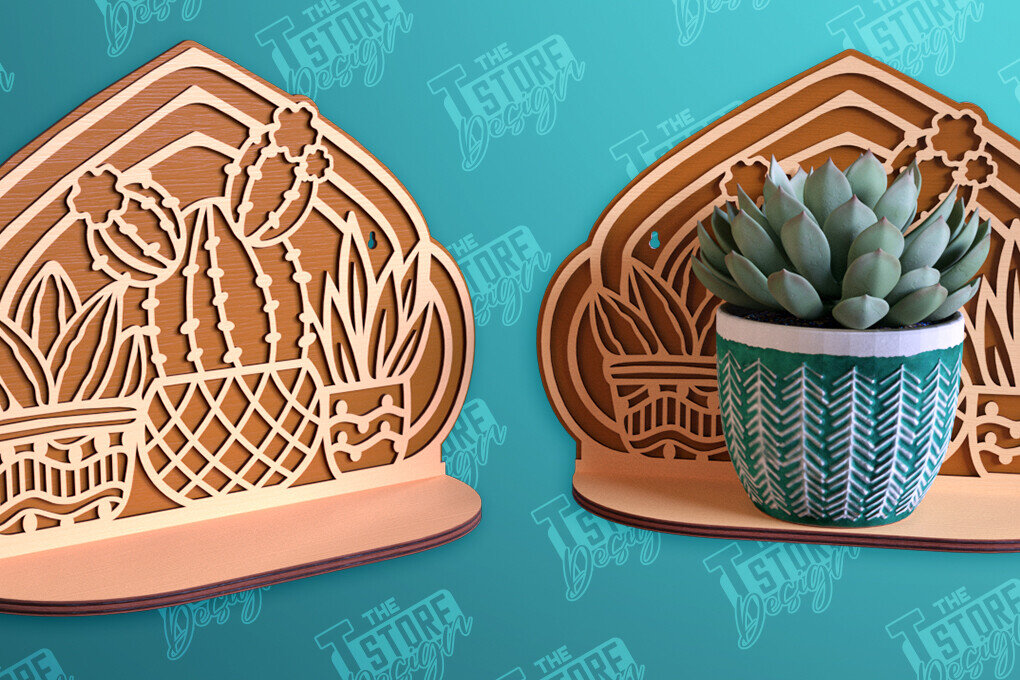 Σετ των 2 Intra απο ξύλο plywood 3mm-4mm πάχος – Ράφι τοίχου φυτών | Θήκη για γλάστρα Δίασταση  40x30 cm INTRAFABR-95973107