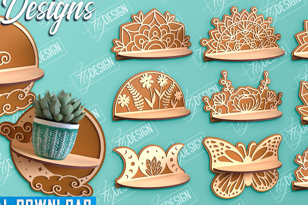 Σετ των 2 Intra απο ξύλο plywood 3mm-4mm πάχος – Κοπή λέιζερ ραφιών τοίχου φυτών | Διακόσμηση σπιτιού Δίασταση  40x30 cm INTRAFABR-95168729