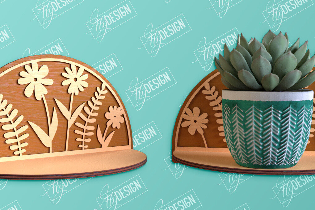 Σετ των 2 Intra απο ξύλο plywood 3mm-4mm πάχος – Κοπή λέιζερ ραφιών τοίχου φυτών | Διακόσμηση σπιτιού Δίασταση  40x30 cm INTRAFABR-95167566