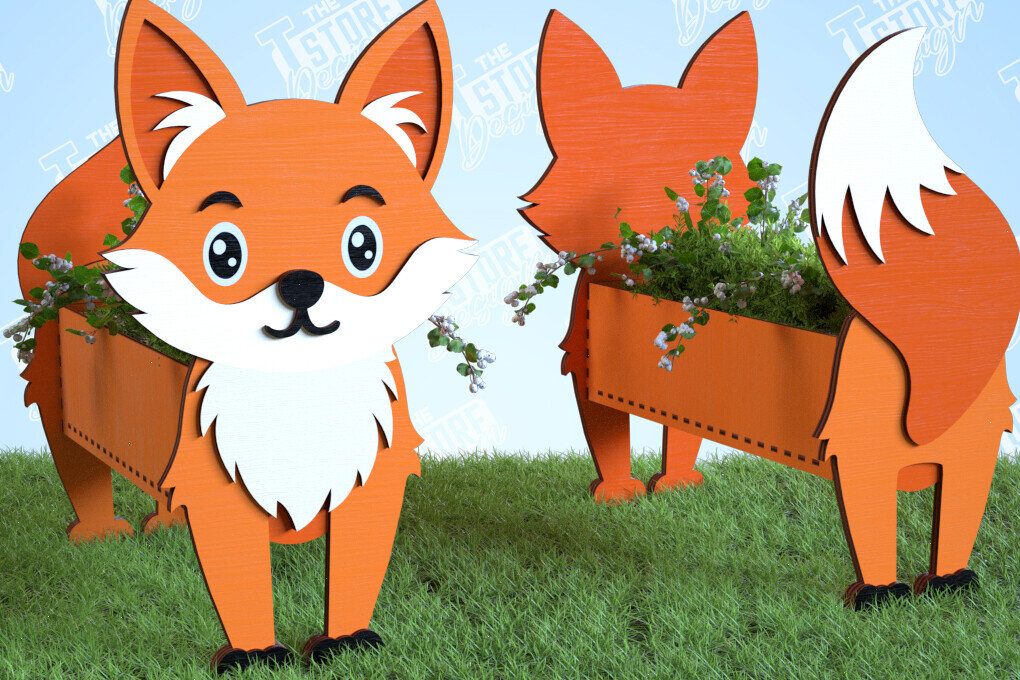 Σετ των 2 Intra απο ξύλο plywood 3mm-4mm πάχος – Planter Fox | Στήριγμα λουλουδιών | Αρχείο CNC Δίασταση  20x20 cm INTRAFABR-99140429