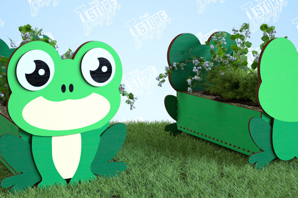 Σετ των 2 Intra απο ξύλο plywood 3mm-4mm πάχος – Βάτραχος φυτευτής | Στήριγμα λουλουδιών | Αρχείο CNC Δίασταση  20x20 cm INTRAFABR-99140450