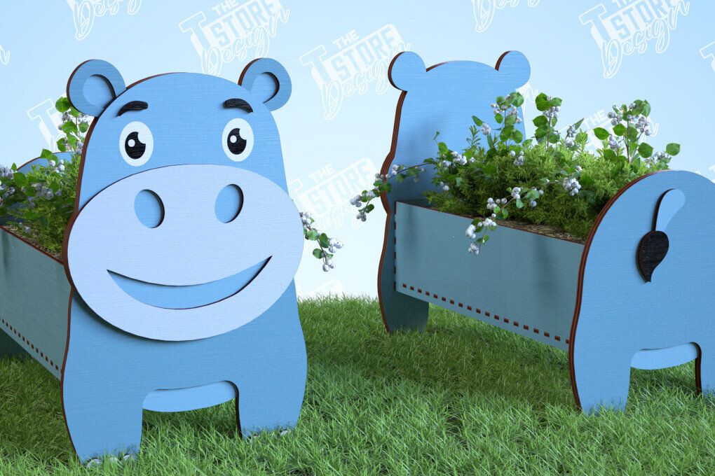 Σετ των 2 Intra απο ξύλο plywood 3mm-4mm πάχος – Φυτευτής Ιπποπόταμος | Στήριγμα λουλουδιών | Αρχείο CNC Δίασταση  20x20 cm INTRAFABR-99140416