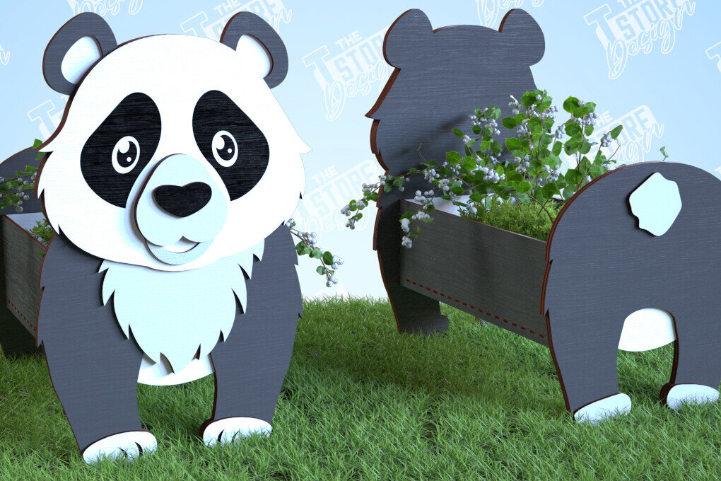 Σετ των 2 Intra απο ξύλο plywood 3mm-4mm πάχος – Planter Panda | Στήριγμα λουλουδιών | Αρχείο CNC Δίασταση  20x20 cm INTRAFABR-99140466