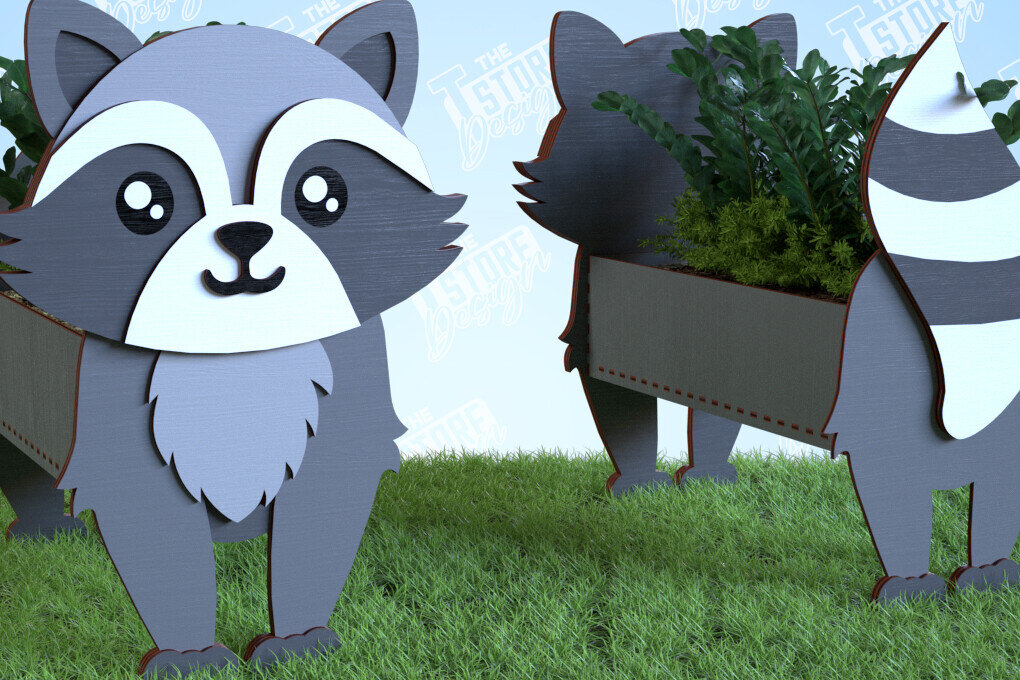 Σετ των 2 Intra απο ξύλο plywood 3mm-4mm πάχος – Planter Raccoon | Στήριγμα λουλουδιών | CNC Δίασταση  20x20 cm INTRAFABR-99140436