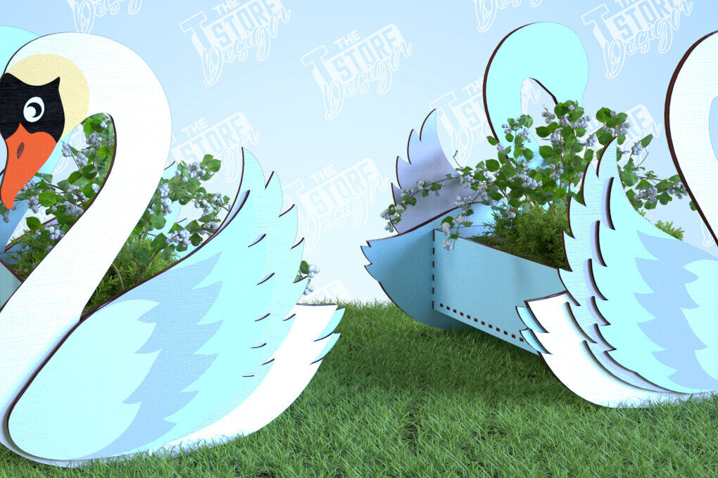 Σετ των 2 Intra απο ξύλο plywood 3mm-4mm πάχος – Φυτευτής Κύκνος | Στήριγμα λουλουδιών | Αρχείο CNC Δίασταση  20x20 cm INTRAFABR-99140461