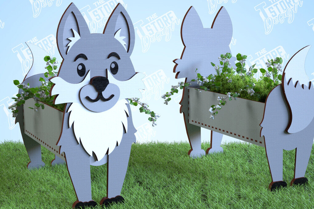 Σετ των 2 Intra απο ξύλο plywood 3mm-4mm πάχος – Φυτευτής Λύκος | Στήριγμα λουλουδιών | Αρχείο CNC Δίασταση  20x20 cm INTRAFABR-99140422