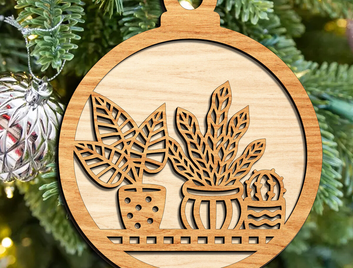 Σετ των 2 Intra απο ξύλο plywood 3mm-4mm πάχος – Φυτά σε γλάστρες Στολίδι Δίασταση  20x20 cm INTRAFABR-104705734