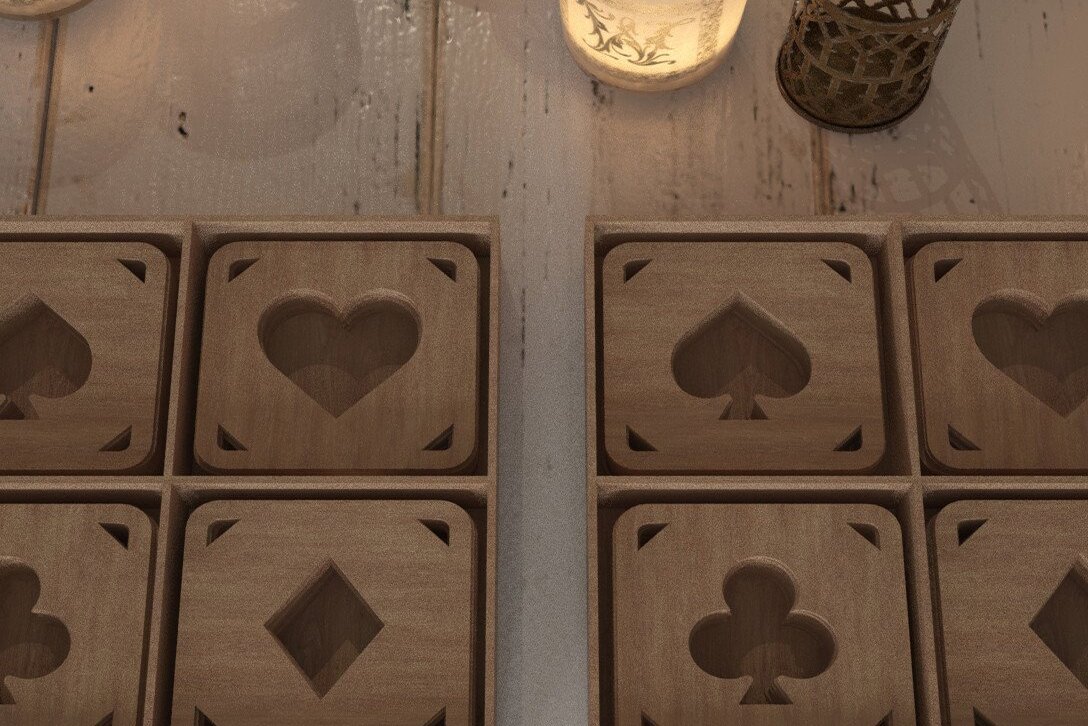 Σετ των 2 Intra απο ξύλο plywood 3mm-4mm πάχος – Σετ σουβέρ και κουτί με τραπουλόχαρτα Δίασταση  20x20 cm INTRAFABR-44663206