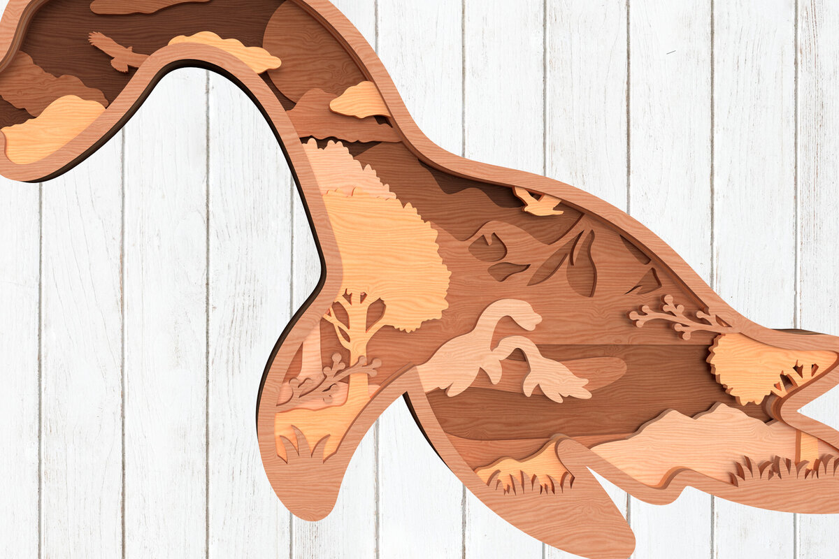 Σετ των 2 Intra απο ξύλο plywood 3mm-4mm πάχος – Σκηνή Ωκεανού Plesiosaurus Δίασταση  20x20 cm INTRAFABR-119557639