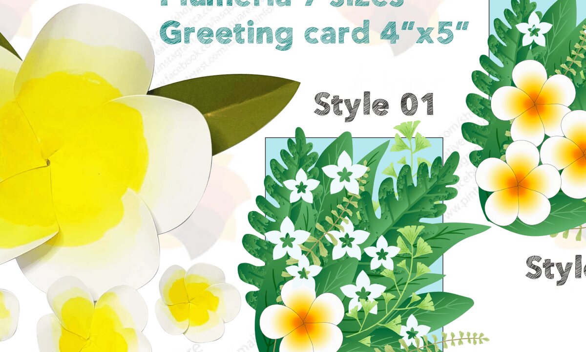 Σετ των 2 Intra απο ξύλο plywood 3mm-4mm πάχος – Πρότυπο λουλουδιών και καρτών Plumeria Δίασταση  20x20 cm INTRAFABR-32030742