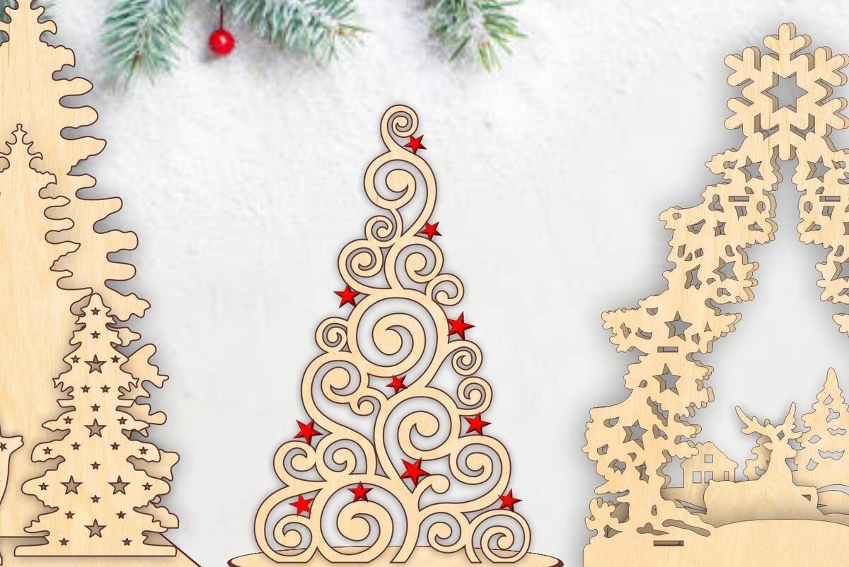 Σετ των 2 Intra απο ξύλο plywood 3mm-4mm πάχος – Χριστουγεννιάτικο δέντρο από κόντρα πλακέ στη βάση Δίασταση  20x20 cm INTRAFABR-42917851