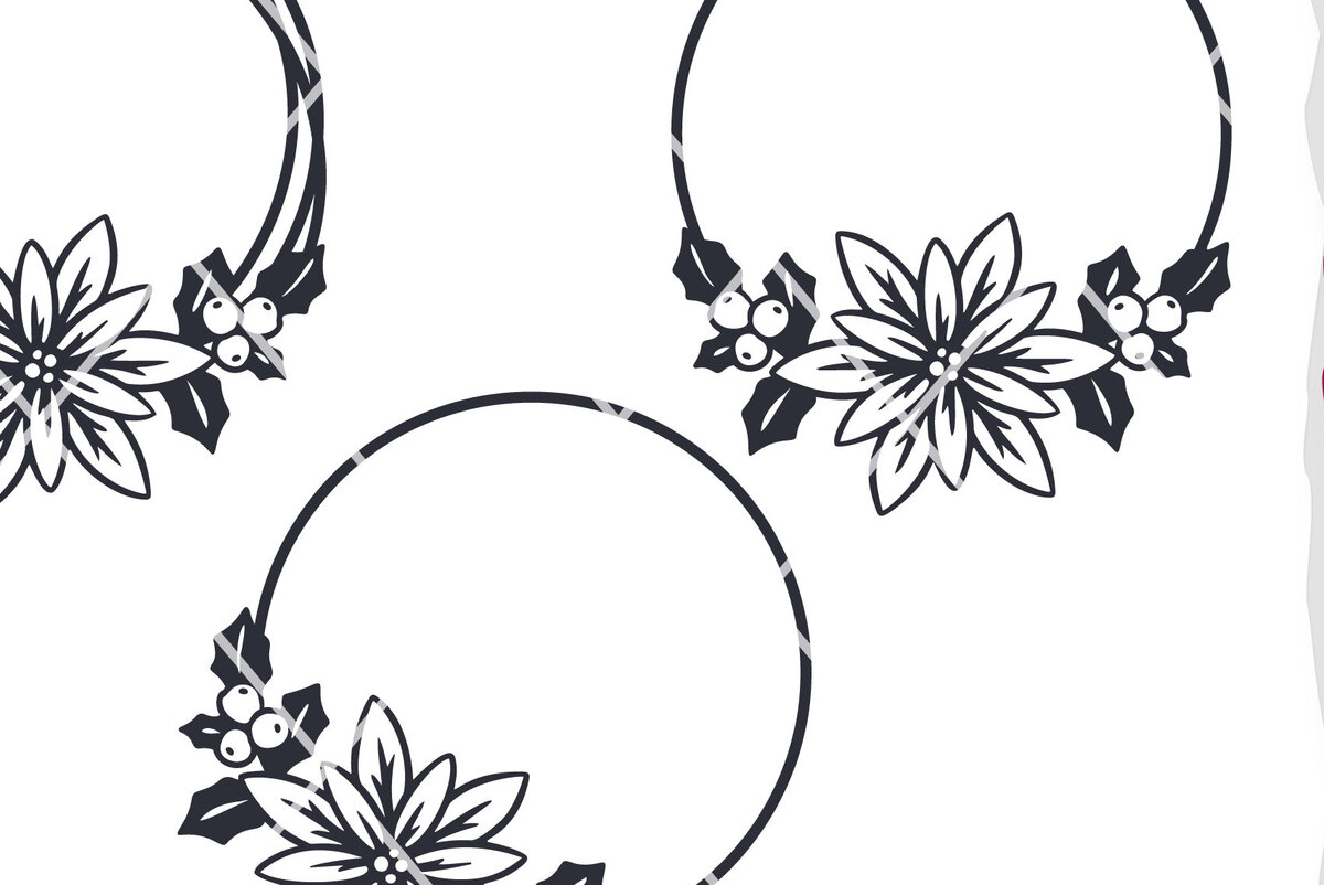 Σετ των 2 Intra απο ξύλο plywood 3mm-4mm πάχος – Μονόγραμμα Poinsettia και Holly Christmas Δίασταση  20x20 cm INTRAFABR-20085324