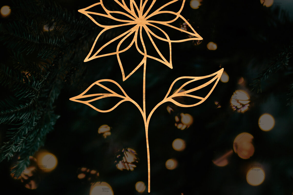 Σετ των 2 Intra απο ξύλο plywood 3mm-4mm πάχος – Λουλούδι Poinsettia Cut Laser Δίασταση  20x20 cm INTRAFABR-111693010