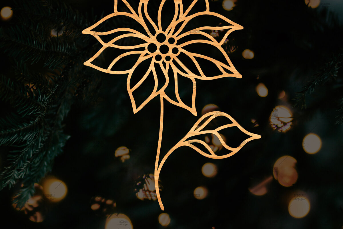 Σετ των 2 Intra απο ξύλο plywood 3mm-4mm πάχος – Λουλούδι Poinsettia Cut Laser Δίασταση  20x20 cm INTRAFABR-111693093