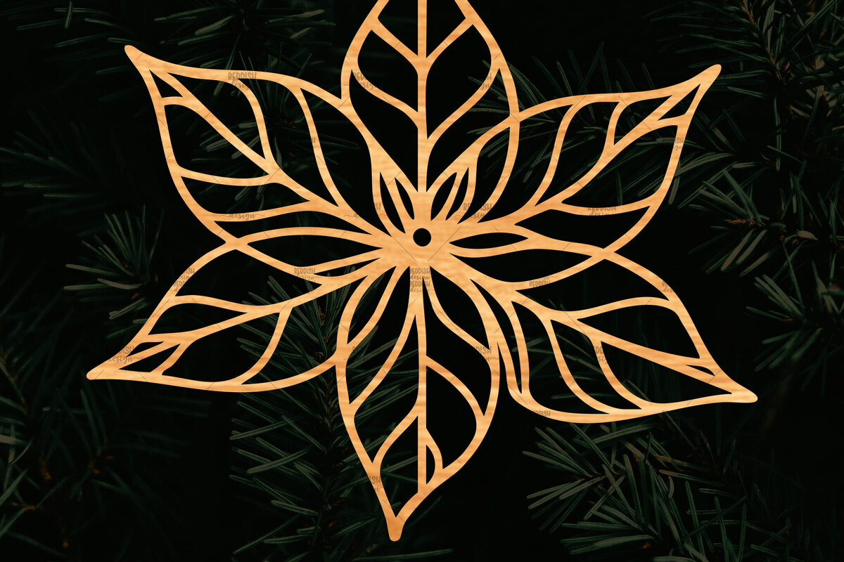 Σετ των 2 Intra απο ξύλο plywood 3mm-4mm πάχος – Λουλούδι Poinsettia Cut Laser Δίασταση  20x20 cm INTRAFABR-111693114