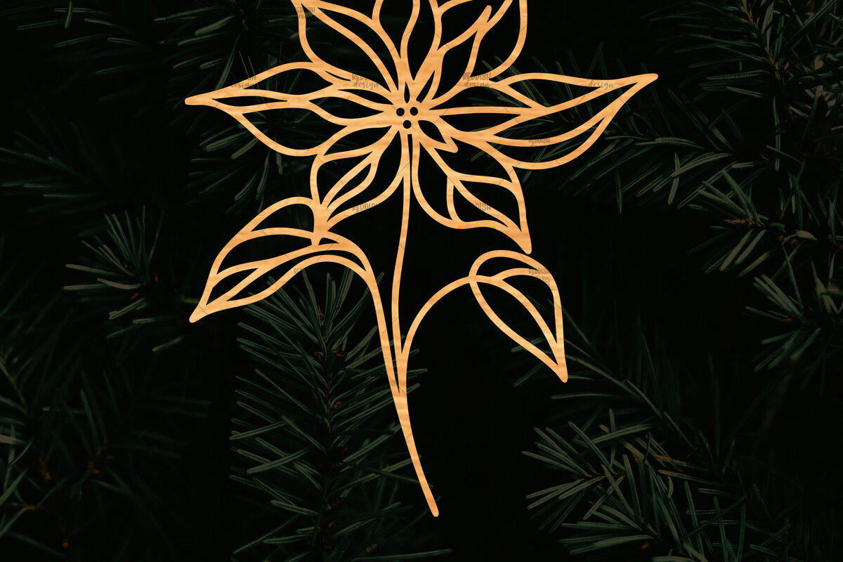 Σετ των 2 Intra απο ξύλο plywood 3mm-4mm πάχος – Λουλούδι Poinsettia Cut Laser Δίασταση  20x20 cm INTRAFABR-111692911