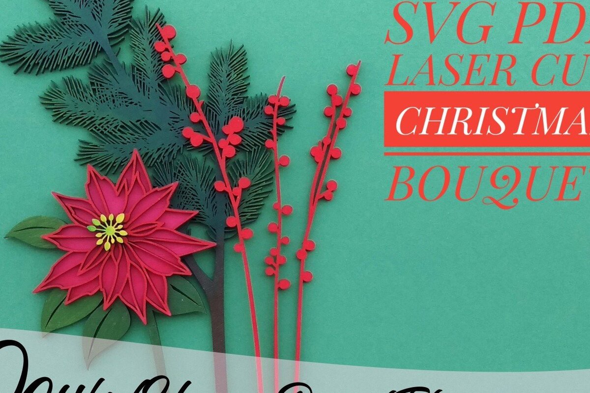 Σετ των 2 Intra απο ξύλο plywood 3mm-4mm πάχος – Λουλούδι κομμένο με λέιζερ Poinsettia Δίασταση  20x20 cm INTRAFABR-34380322