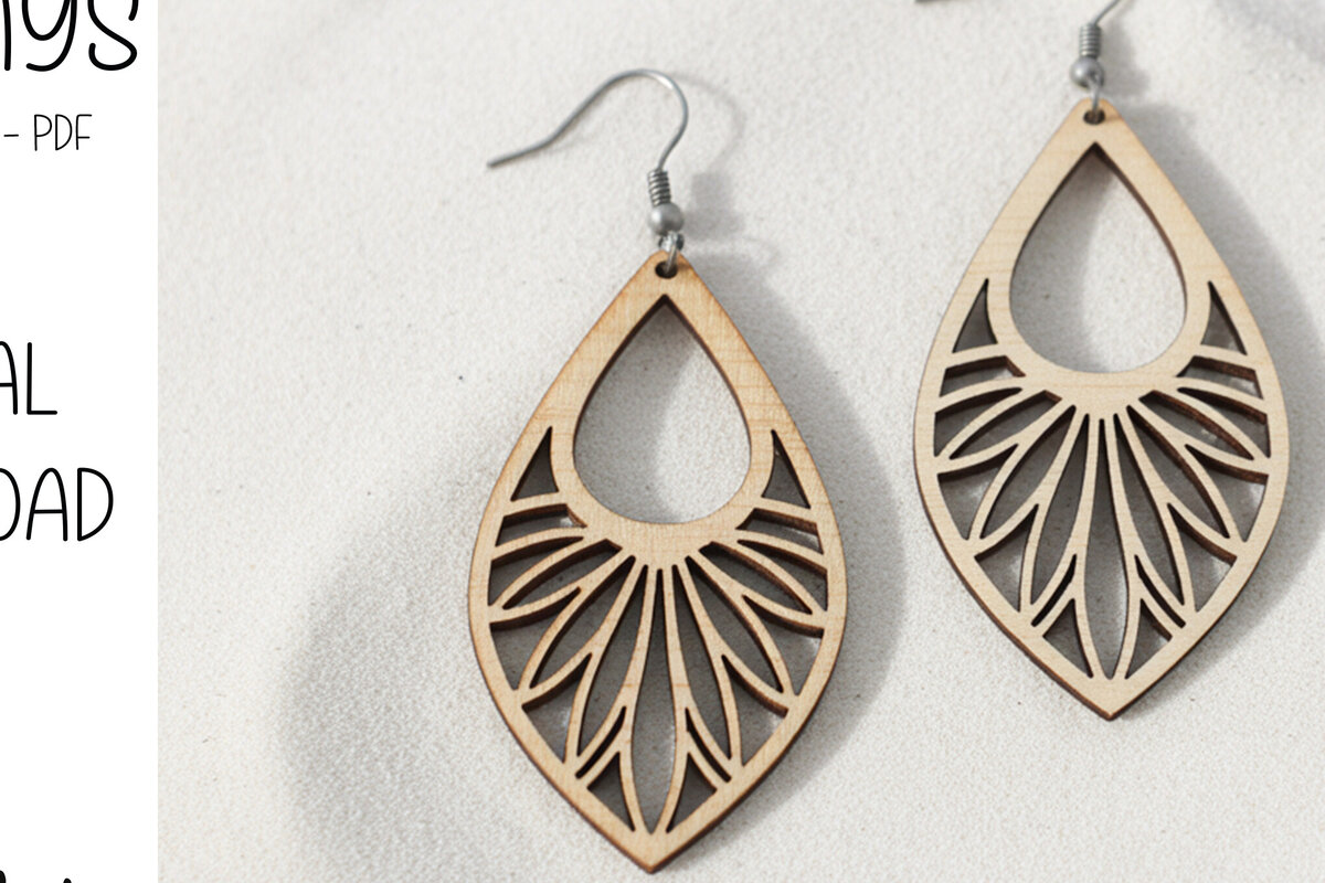 Σετ των 3 Intra απο ξύλο plywood 3mm-4mm πάχος – Μυτερά σκουλαρίκια Lotus Drop Δίασταση  5x5 cm INTRAFABR-121745632