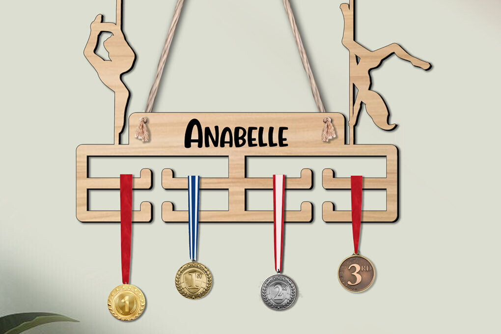 Σετ των 2 Intra απο ξύλο plywood 3mm-4mm πάχος – Κρεμάστρα μεταλλίων Pole Dance Woman Sport Δίασταση  20x20 cm INTRAFABR-120285070