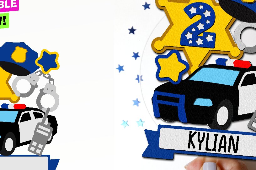 Σετ των 2 Intra απο ξύλο plywood 3mm-4mm πάχος – Police Cake Topper 3D Δίασταση  20x20 cm INTRAFABR-111690097