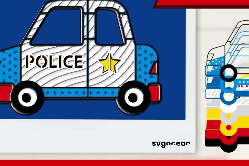 Σετ των 2 Intra απο ξύλο plywood 3mm-4mm πάχος – Αρχείο περικοπής με στρώσεις αστυνομικού αυτοκινήτου Δίασταση  20x20 cm INTRAFABR-35155337