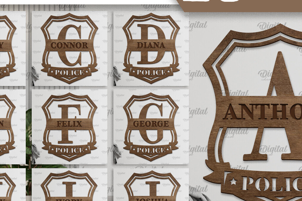 Σετ των 2 Intra απο ξύλο plywood 3mm-4mm πάχος – Πακέτο κοπής με λέιζερ μονογράμματα ονόματος αστυνομίας Δίασταση  20x20 cm INTRAFABR-97003052