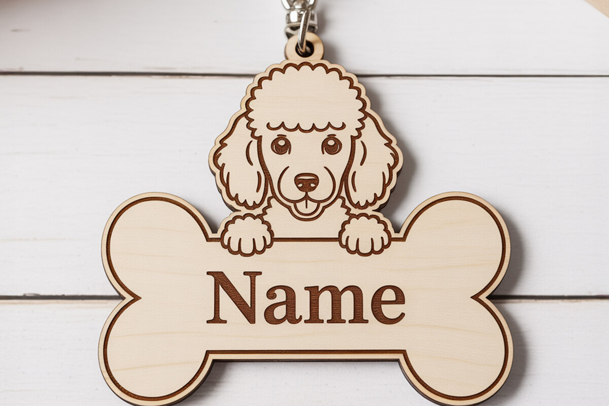 Σετ των 3 Intra απο ξύλο plywood 3mm-4mm πάχος – Μπρελόκ με ετικέτα ονόματος Poodle Bone Δίασταση  5x5 cm INTRAFABR-121423123