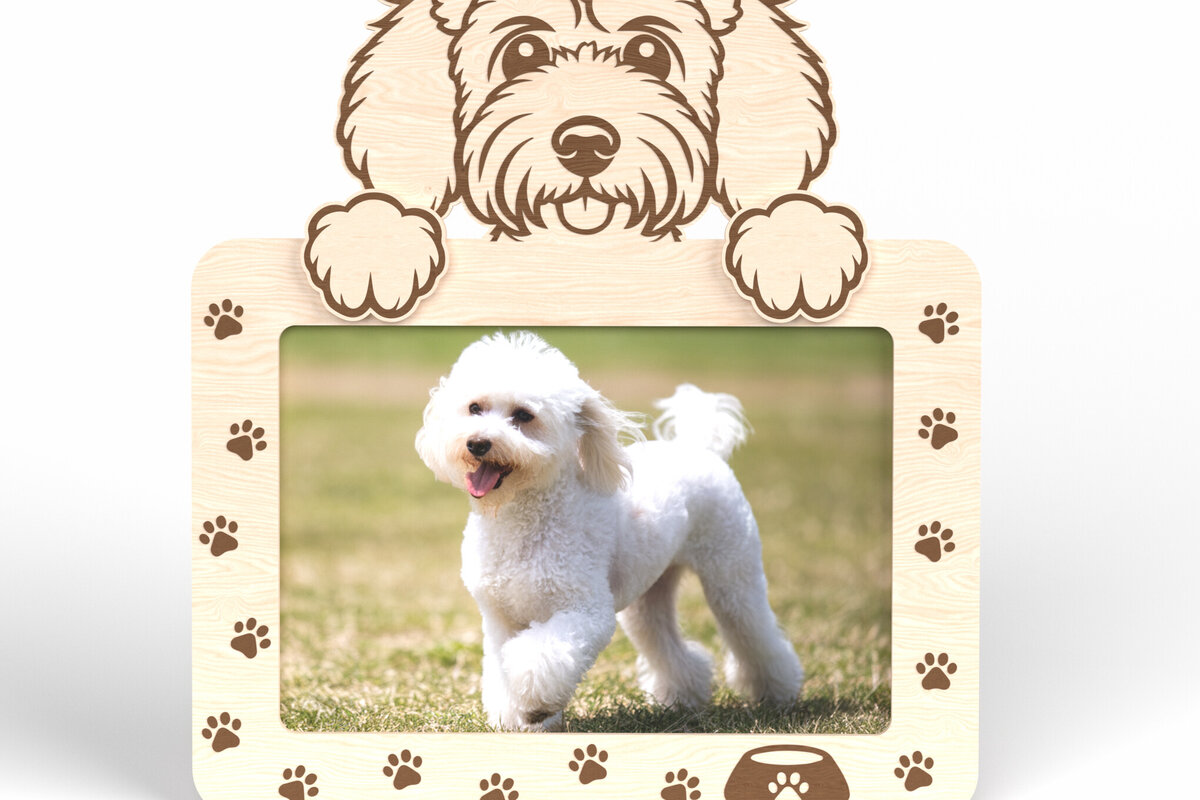 Σετ των 2 Intra απο ξύλο plywood 3mm-4mm πάχος – Κορνίζα φωτογραφιών Poodle Dog - Δίασταση  20x20 cm INTRAFABR-117566586