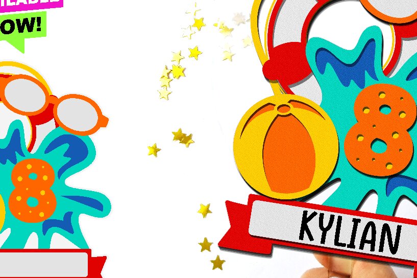 Σετ των 2 Intra απο ξύλο plywood 3mm-4mm πάχος – Pool Party Cake Topper Δίασταση  20x20 cm INTRAFABR-94687781