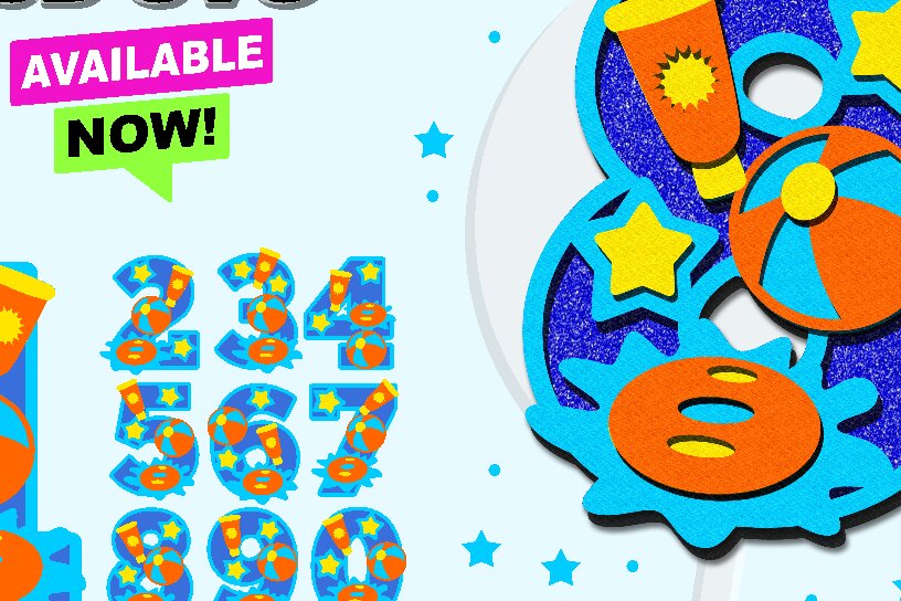 Σετ των 2 Intra απο ξύλο plywood 3mm-4mm πάχος – Pool Party Numbers 3D Δίασταση  20x20 cm INTRAFABR-77257380