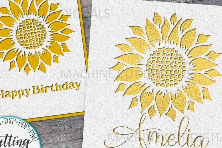 Σετ των 2 Intra απο ξύλο plywood 3mm-4mm πάχος – Αναδυόμενη κάρτα γενεθλίων Sunflower Δίασταση  20x20 cm INTRAFABR-18991114