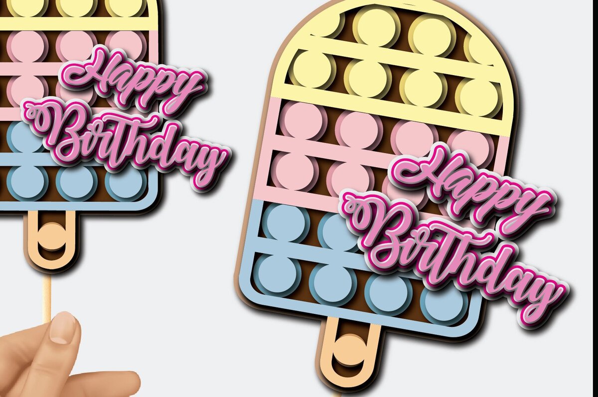 Σετ των 2 Intra απο ξύλο plywood 3mm-4mm πάχος – Popsicle Pop It 3d Cake Topper Δίασταση  20x20 cm INTRAFABR-36123278