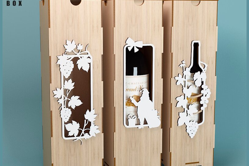 Σετ των 2 Intra απο ξύλο plywood 3mm-4mm πάχος – Χριστουγεννιάτικο κουτί κρασιού ή θήκη κρασιού X3 Δίασταση  20x20 cm INTRAFABR-119548035