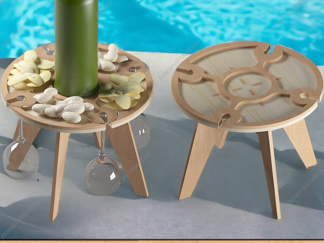 Σετ των 2 Intra απο ξύλο plywood 3mm-4mm πάχος – Φορητό τραπέζι κρασιού με ποτηροθήκη an Δίασταση  20x20 cm INTRAFABR-92299951