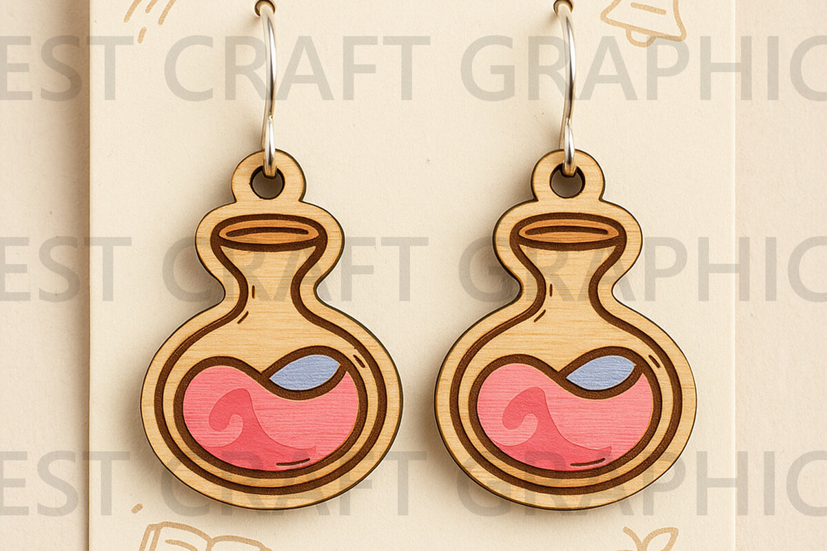 Σετ των 3 Intra απο ξύλο plywood 3mm-4mm πάχος – Potion Bottle Earrings – Science Lab Δίασταση  5x5 cm INTRAFABR-124955782