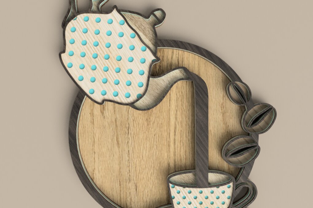 Σετ των 2 Intra απο ξύλο plywood 3mm-4mm πάχος – 3D Layered Coffee Pouring Coffee Δίασταση  20x20 cm INTRAFABR-49517268