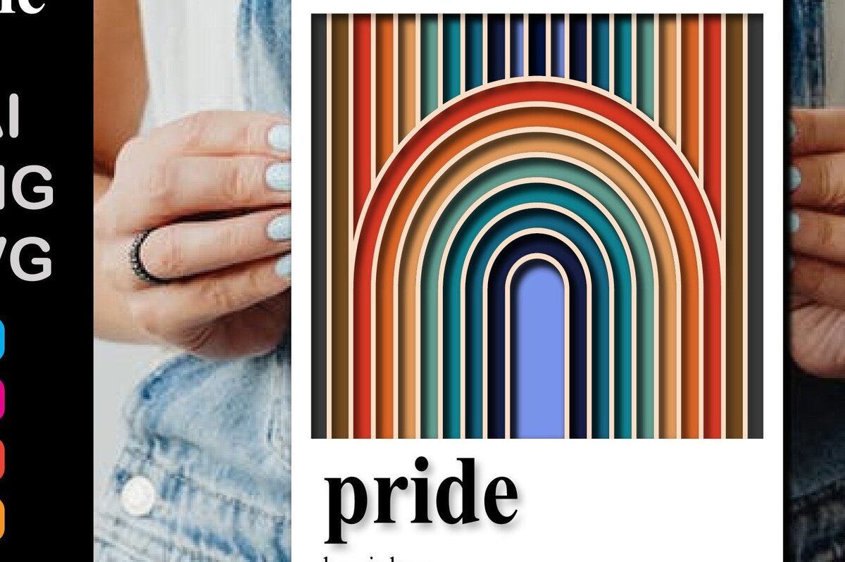 Σετ των 2 Intra απο ξύλο plywood 3mm-4mm πάχος – Ρετρό αφηρημένο ουράνιο τόξο εκτύπωσης Pride Δίασταση  20x20 cm INTRAFABR-31974866