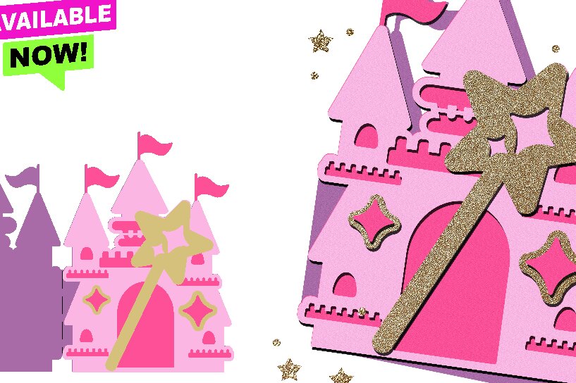 Σετ των 2 Intra απο ξύλο plywood 3mm-4mm πάχος – Κάρτα Princess Castle 3D Δίασταση  20x20 cm INTRAFABR-96826590