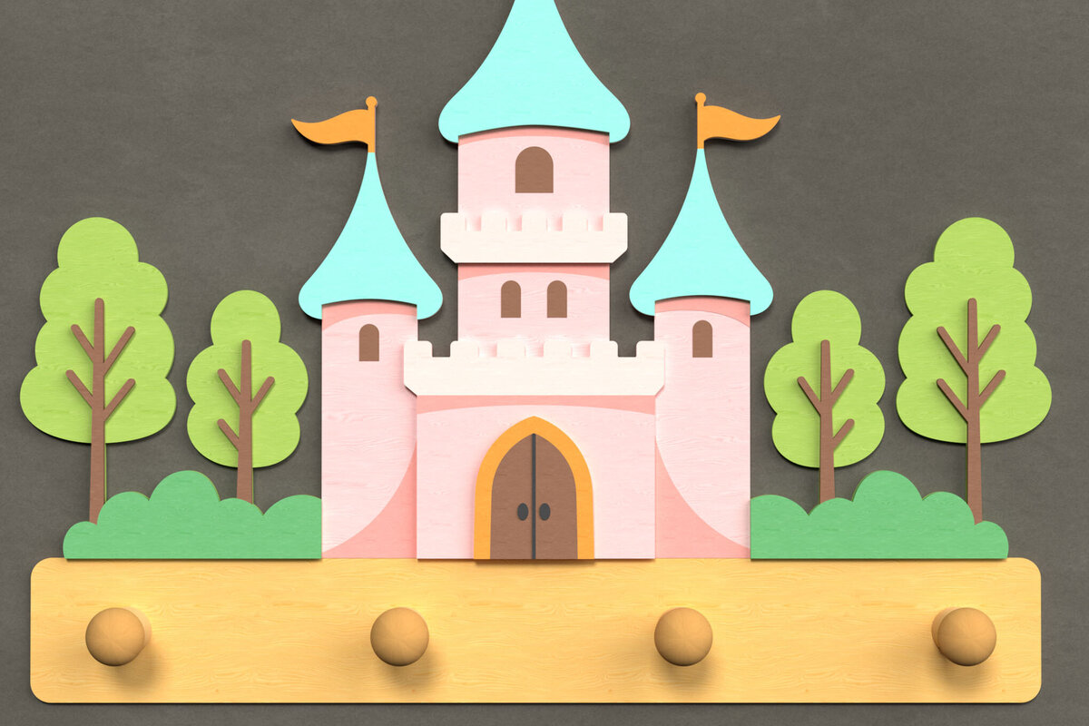 Σετ των 2 Intra απο ξύλο plywood 3mm-4mm πάχος – Princess Castle Wall Hook Δίασταση  20x20 cm INTRAFABR-124820672