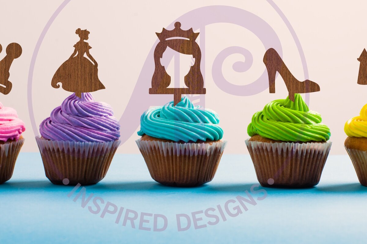 Σετ των 2 Intra απο ξύλο plywood 3mm-4mm πάχος – Princess Cupcake Topper Laser Δίασταση  20x20 cm INTRAFABR-101208961