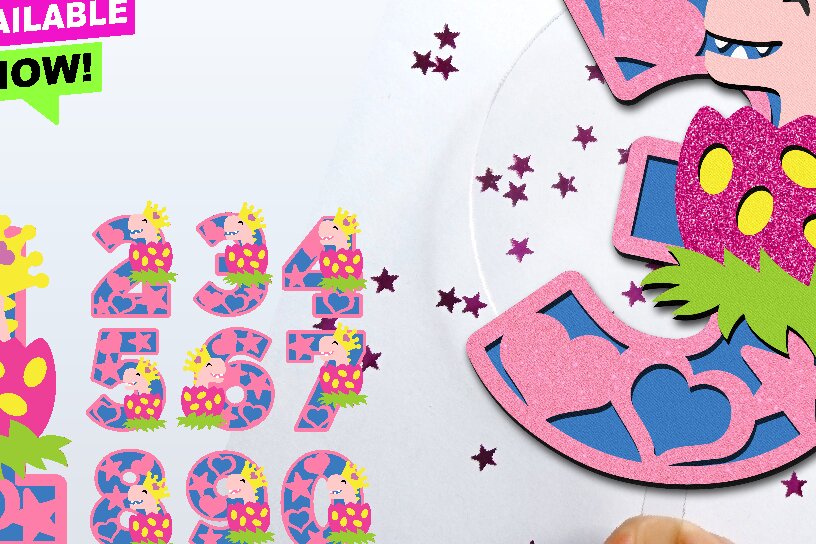 Σετ των 2 Intra απο ξύλο plywood 3mm-4mm πάχος – Princess Dinosaur Numbers 3D Δίασταση  20x20 cm INTRAFABR-89284183