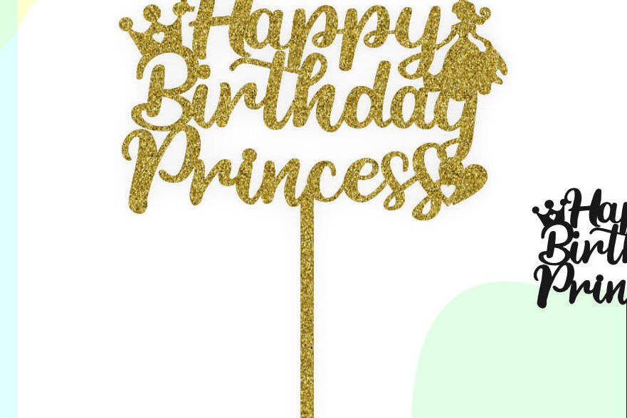 Σετ των 2 Intra απο ξύλο plywood 3mm-4mm πάχος – Princess Happy Birthday Cake Topper Δίασταση  20x20 cm INTRAFABR-102279619